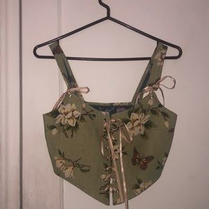 CIDER Sage Green Corsette Top with Creme Gold Ribbons
